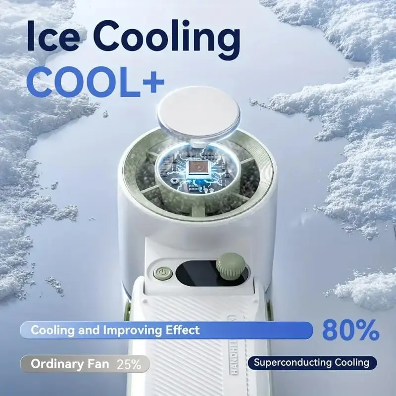 مروحة محمولة محمولة بتقنية تبريد الثلج الفوري وعرض رقمي ببطارية توربو عالية السرعة بقدرة 6000 مللي أمبير في الساعة للأماكن الخارجية