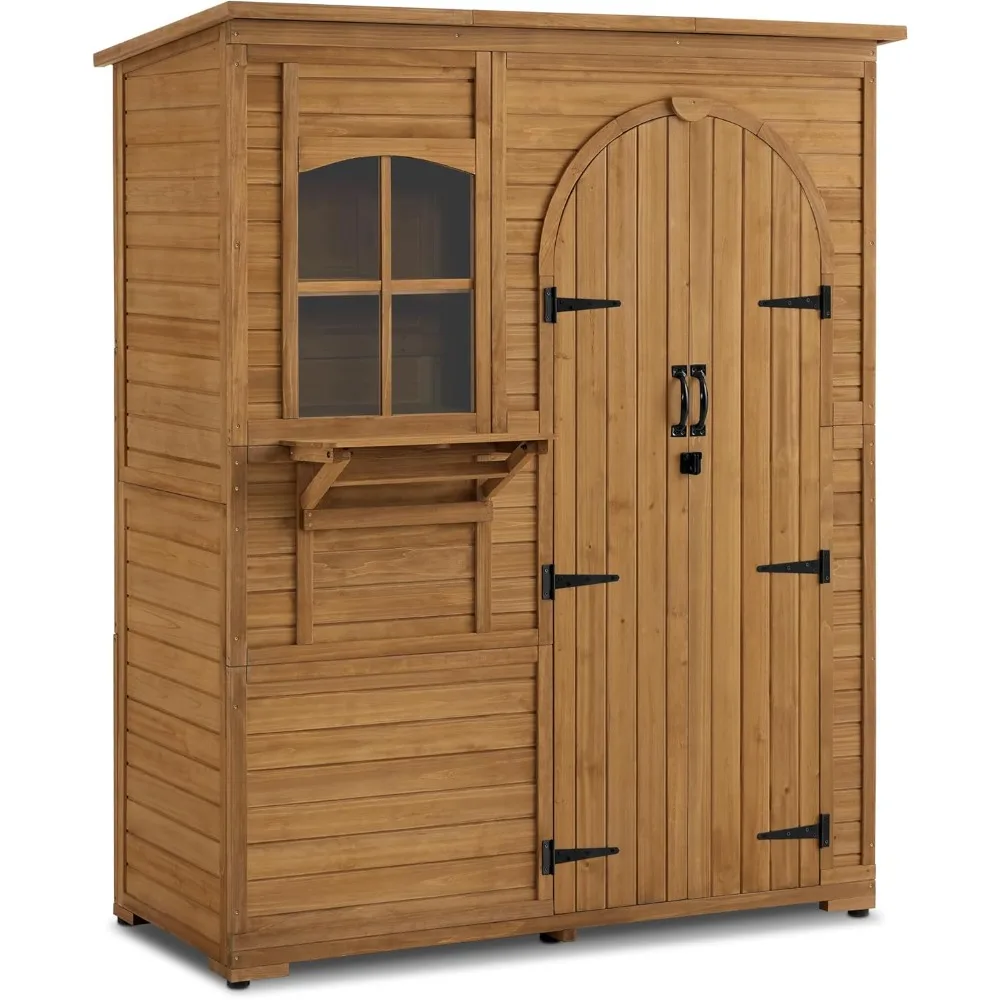 

Macrout Outdoor Storage Cabinet with 3 Shelves (4.8 x 2.1 x 6.2 ft), Wood Storage Shed with Roof, Tall Garden Shed with 1 Foldab