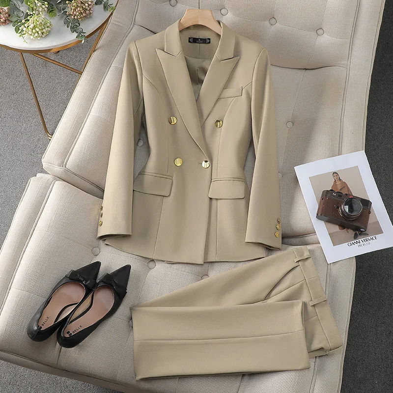 

Office Ladies Formal Pant Suit Women Female Business Work Wear 2 Piece Set Pink Purple Green Red Navy Solid Blazer And Trouser