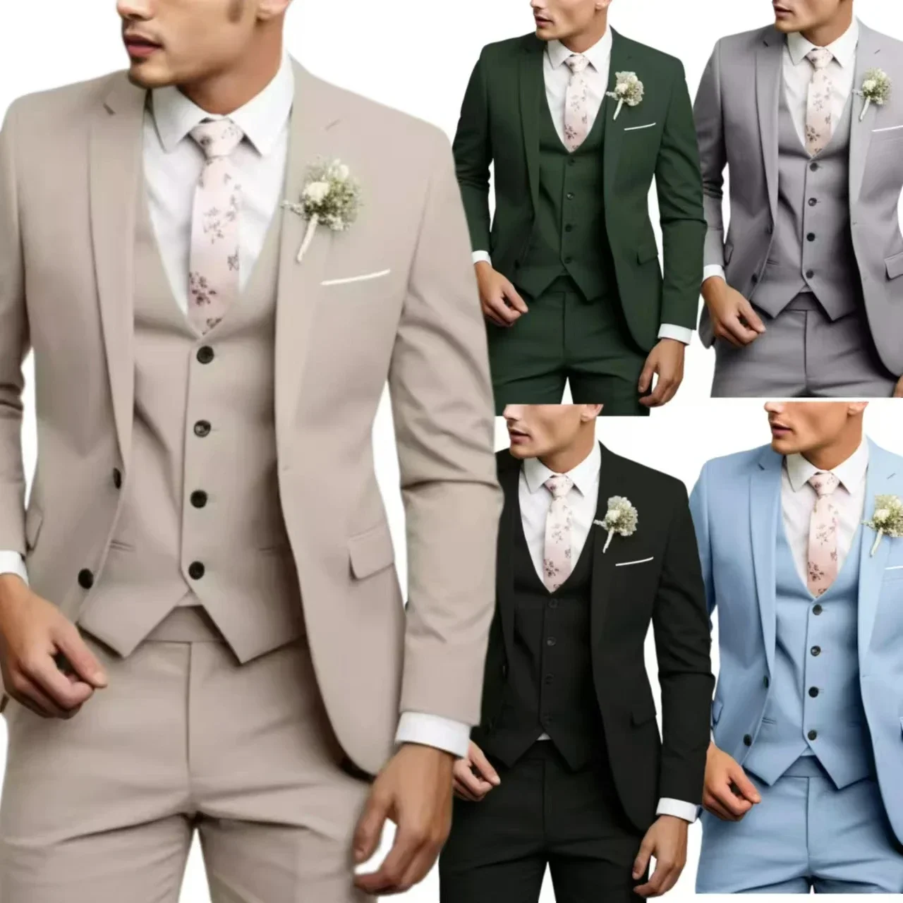 

Formal Suit Sets of Clothes 3 Pieces Blazer Vest and Pants Set Luxury Tuxedo Suits for Men Classic Wedding Dresses Prom Business