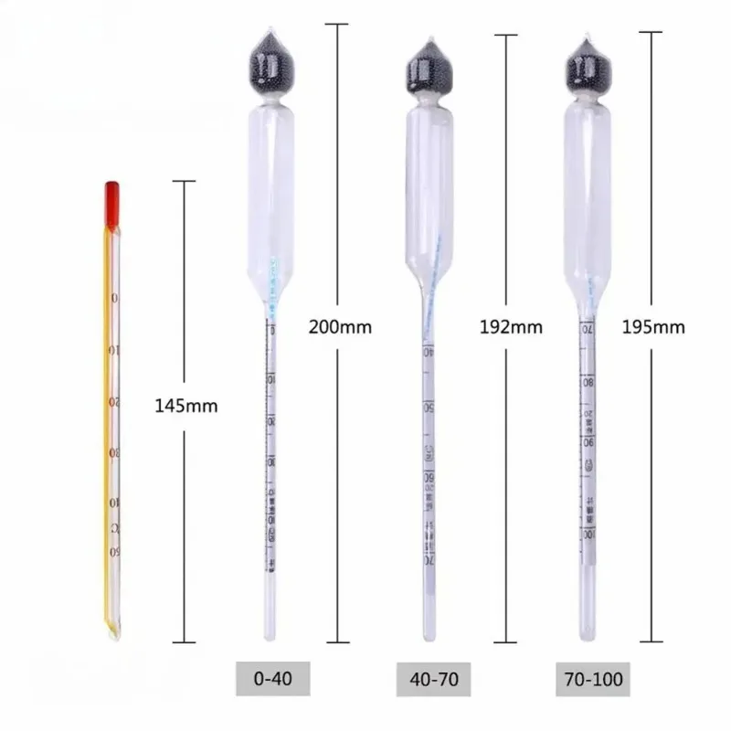 Glass Liquor Meter Set with Alcohol Detection Tool Parts Kit Alcohol Densitometer for Alcohol Testing