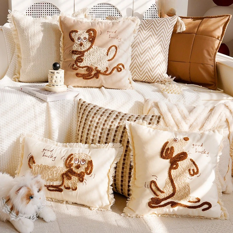 30x50/45X45CM Cream Dog Throw Pillow Cover Cute Animal Pattern Waist Cushion Cover Decor Home Decorative Pillowcase