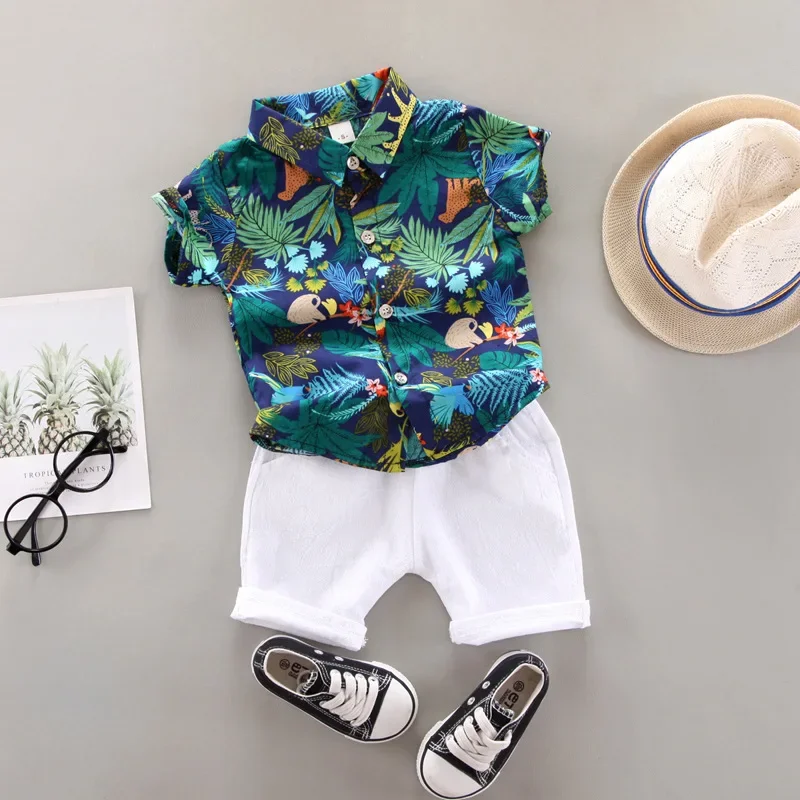 

Summer Baby Boy Clothes Set Casual Short Sleeve Flower Shirt T-Shirt + Shorts 2 Pieces Boys Clothing 1-5 Years