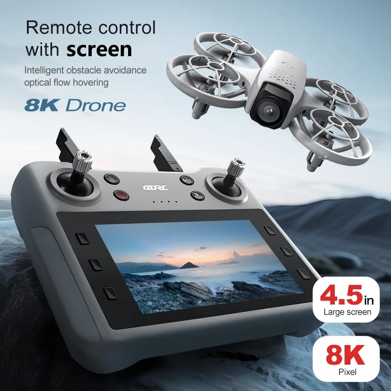 8K MINI Aerial Optical Flow Obstacle Avoidance WIFI FPV RC Drone 360° Protection Headless 4.5in Screen Remote Control Quadcopter