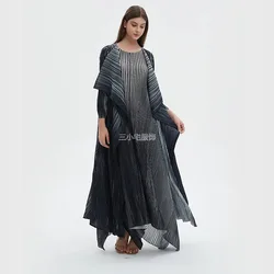 Autumn New Handmade Pleated Dress Set for Women's Plus Size Sleeveless Dress with Large Flip Collar 3/4 Sleeve Coat Set of Two