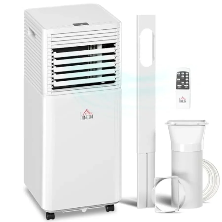 Mobile portable air conditioner for rooms up to 441 sq.ft., white plastic unit with 10000 BTU cooling, dehumidifier, fan, sleep