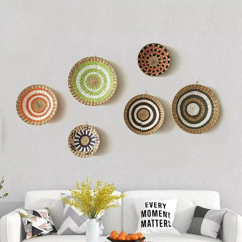 Bohemian style straw wall decoration, background wall decoration, sofa bedside handwoven hanging decoration