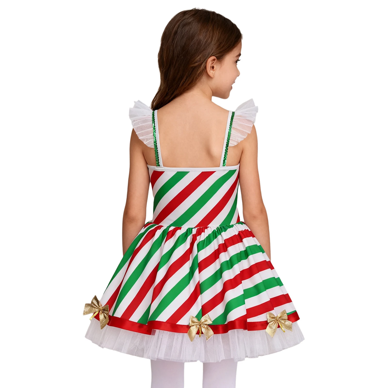 الفتيات عيد الميلاد قصب الحلوى مخطط الباليه الرقص توتو فستان تكدرت شبكة الشكل التزلج يوتار الاطفال كرنفال عيد الميلاد زي حفلة