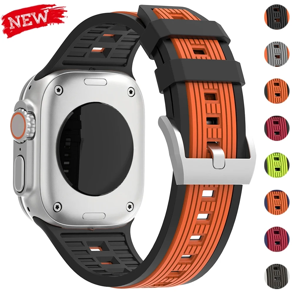 Two-color Silicone Strap for Apple Watch Band Ultra 3/2 49mm 11/10 46mm Sport Wristband for Iwatch Series 9 8 7 SE 45-44mm Band