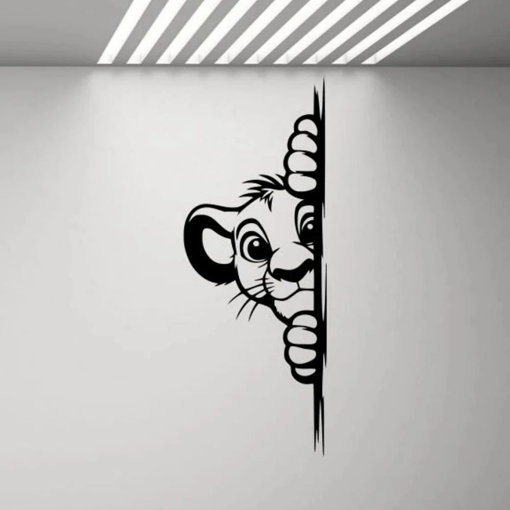Lion Wall Decal Vinyl Sticker Peeking Lion Wall Sticker Nursery Decor Kids Gift Kids Room Decoration Decal Removable Mural S415