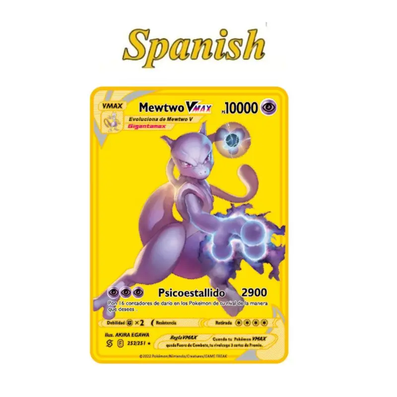 بطاقة بوكيمون المعدنية 10000 نقطة Arceus Charizard Super Card الذهبي الإسباني Mewtwo Vmax GX EX أنيمي جمع بطاقات هدية