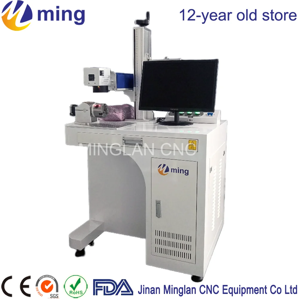 Full Cabinet Fiber Laser Marker System with Rotary Device for Metal Hardware, Jewelry, Pipes Serial Number Logo Engraving