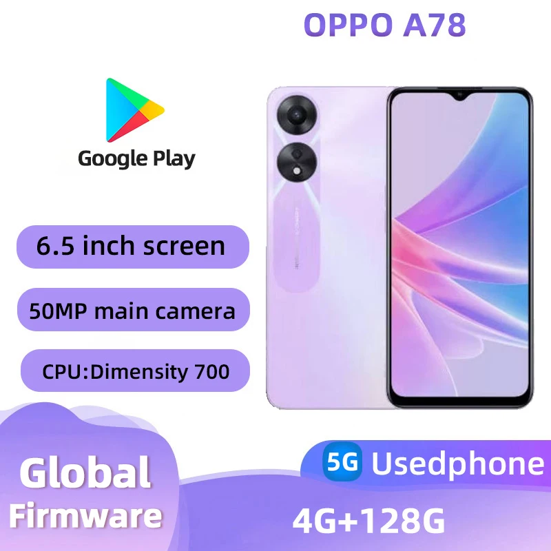 هاتف OPPO A78 5G 128GB/256GB الذكي CPU MediaTek Dimensity 700 6.5 بوصة 5000mAh 50MP كاميرات أندرويد هاتف مستعمل
