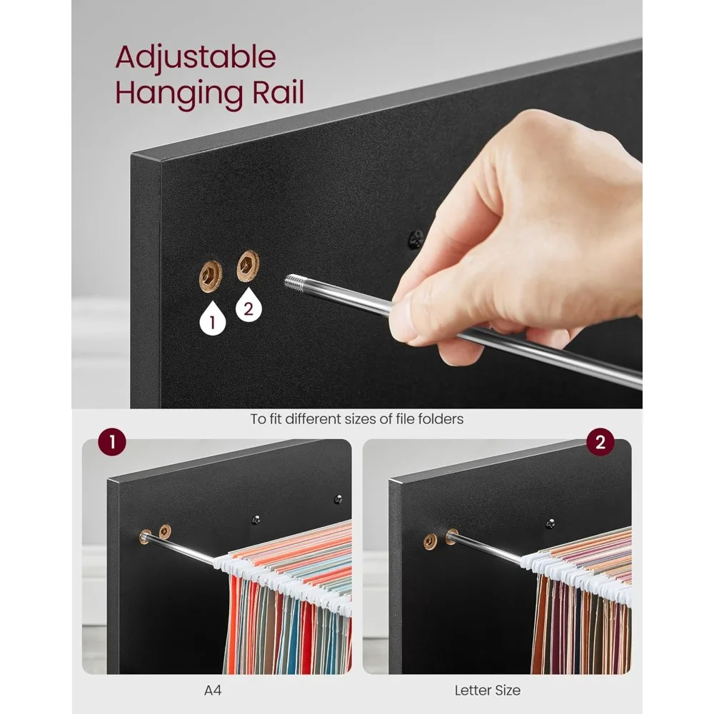 خزانة ملفات متنقلة بعجلات، درجين قابلين للقفل ورف مفتوح لتنظيم المكاتب، أسود