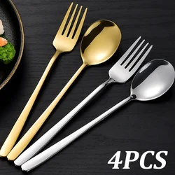 Stainelss Steel Cutlery Set Gold Sliver Korean Fork Spoons Long Handle Flatware Dinner Tableware Set Hotel Home Kitchen Decor