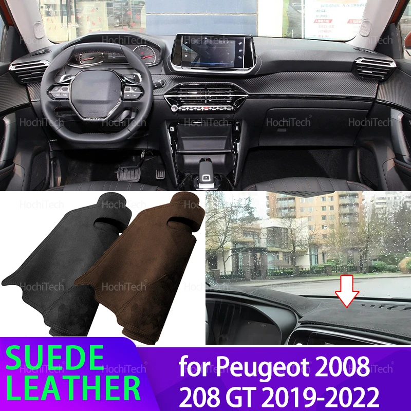 Liner Anti-Rutsch-Matte Anti-UV Wildleder Leder Armaturenbrett-Abdeckung Pad Sonnenschirm Armaturenbrett für Peugeot 2008 E-2008 208 E208 GT 2019–2022