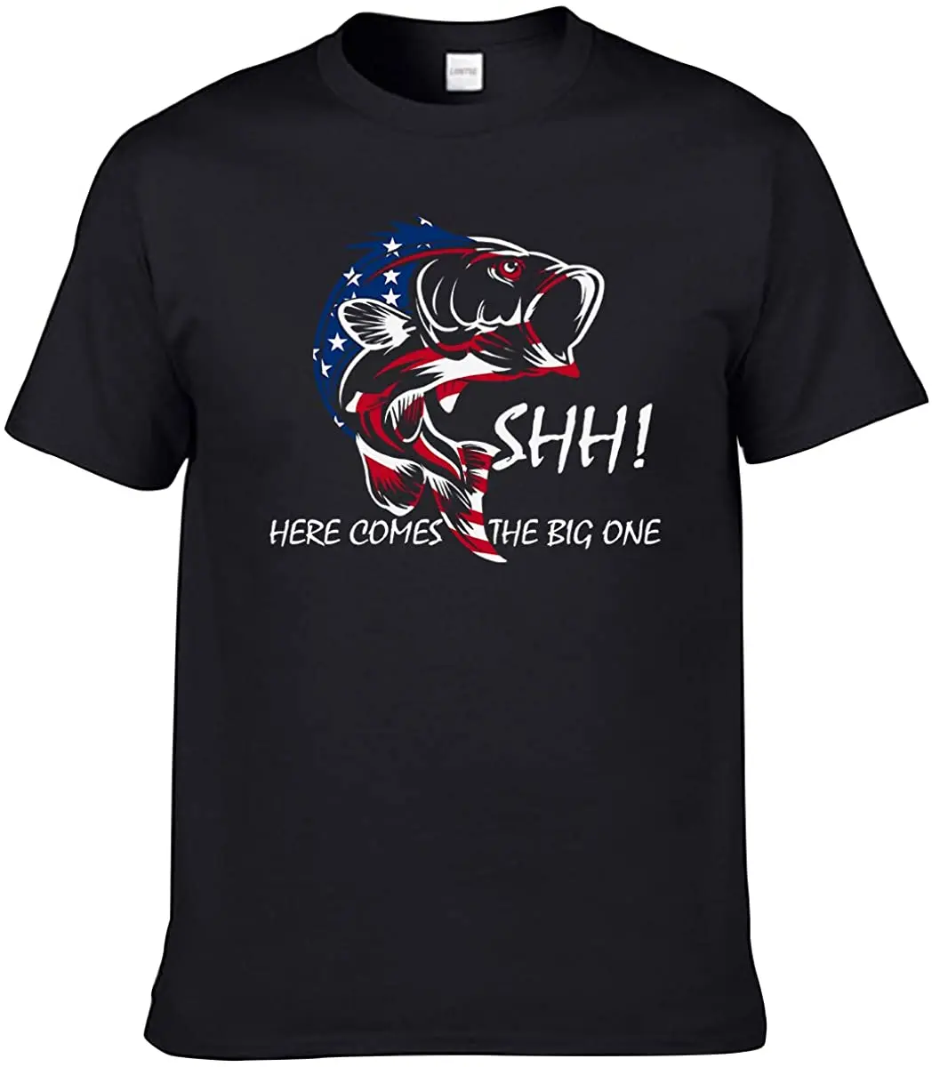 

Proud American Flag Fishing Patriotic Angler Gift T-Shirt. Summer Cotton O-Neck Short Sleeve Mens T Shirt New S-3XL