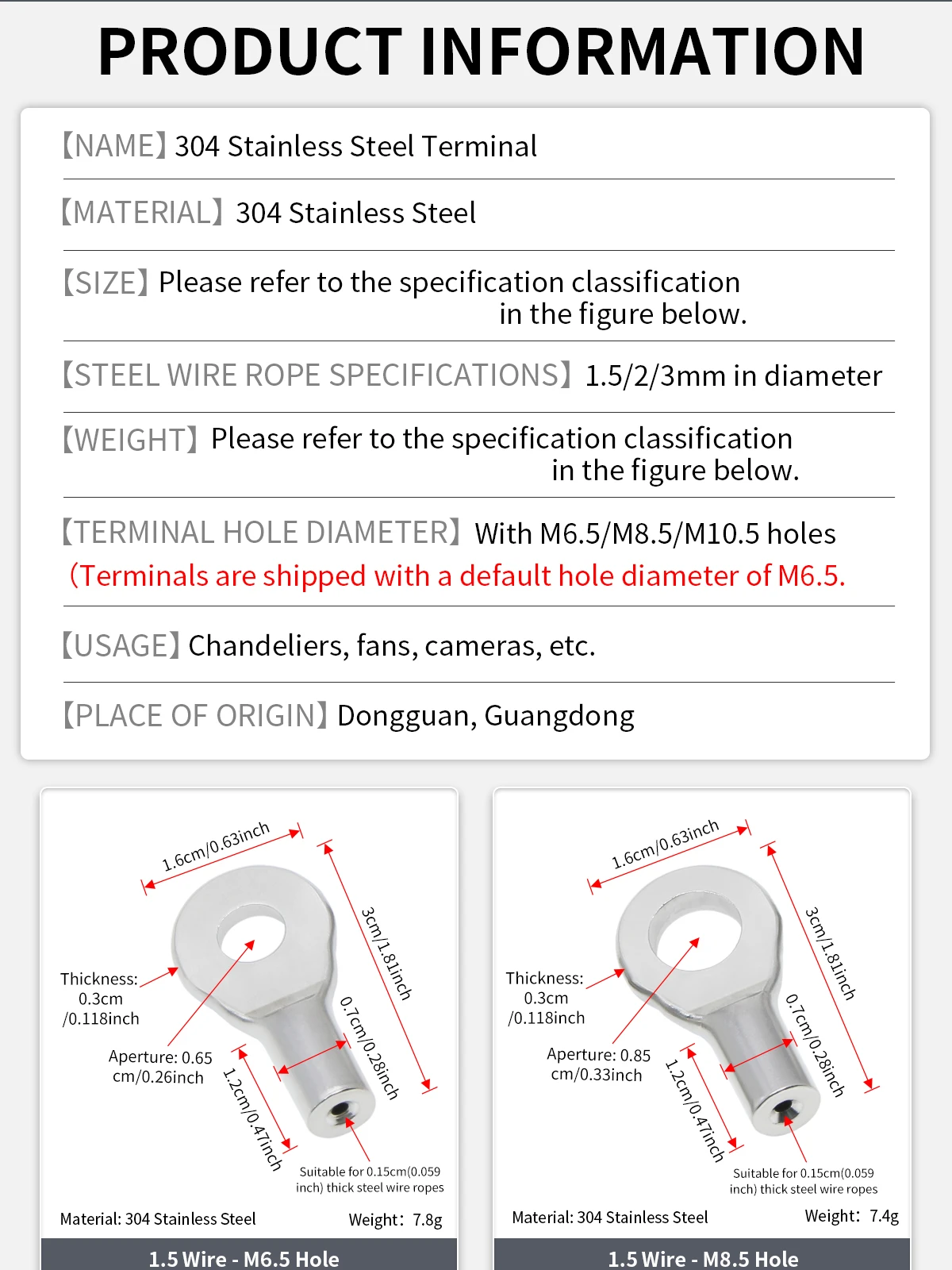 M6-M10 Edelstahl-Kabelendverschluss, 304 Edelstahl-Crimpklemme für 1,5mm/2mm/3mm Stahlseil – Detail 7