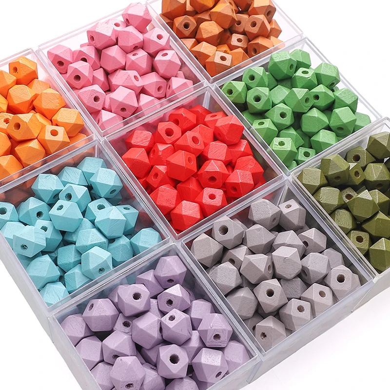 10Pcs Multi Color Wood Spacer Beads 10mm Wooden Octagonal Cube Geometric Faceted Beads For Jewelry Making DIY Bracelet Materials