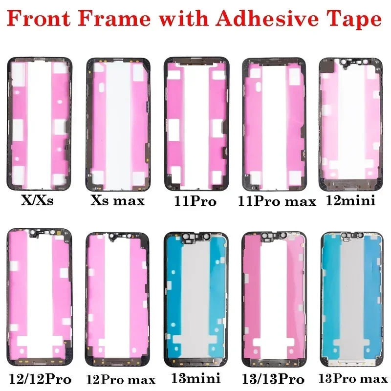 1Pcs New LCD Front Middle Frame Bezel With Adhesive Tape For iPhone X XS XR Max 11 12 13 14 Pro Max Mini