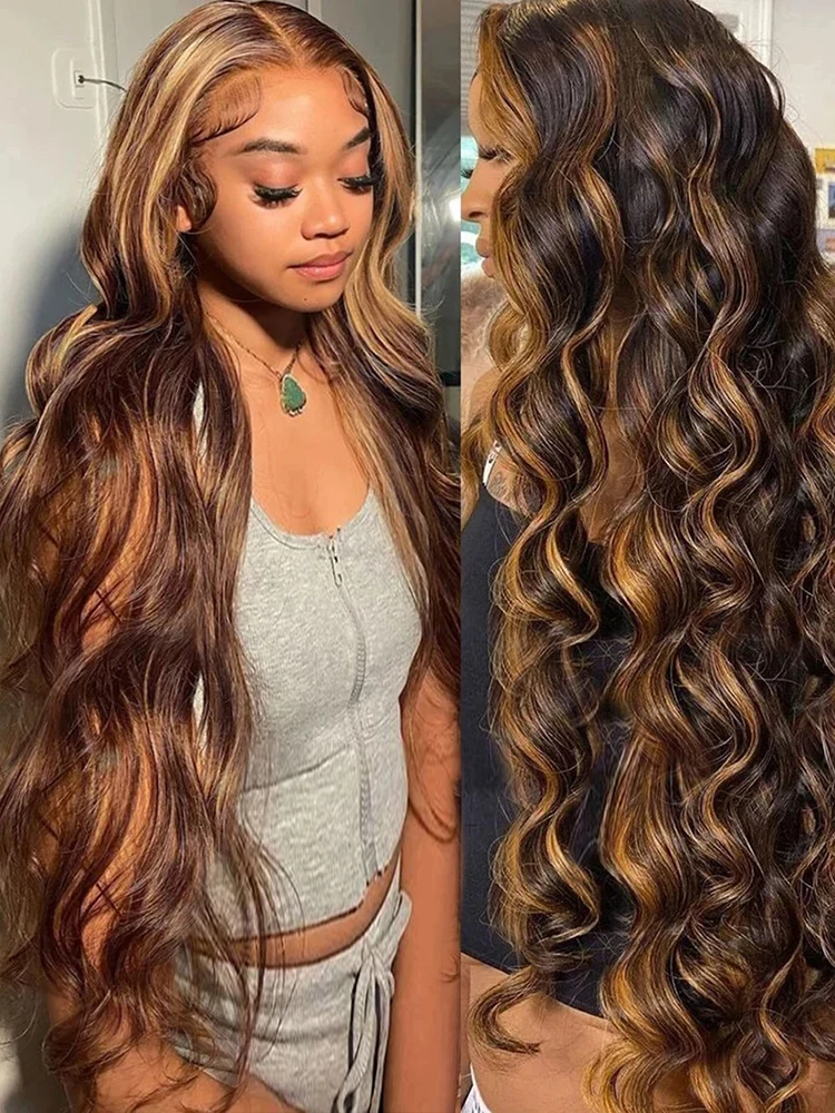 Honey Blonde Water Wave Lace Front Wigs Body Wave Highlight Wig Human Hair 13x6 Hd Lace Frontal Wig Original Vietnamese Virgin Glueless Wigs Human Hair Hairline Preplucked Colored P/427 13X4 Full Lace Front Closure Wig for Women Fast Delivery