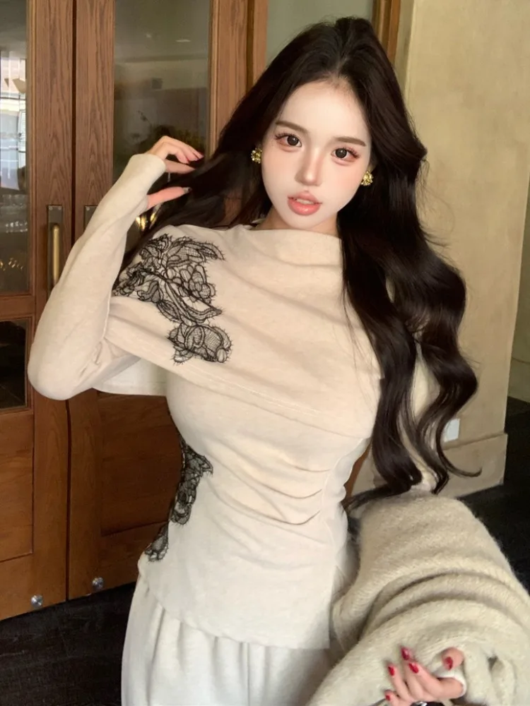 

Elegant Mid-Length Knitted Sweater Embroidered Wide-Leg Pants High Waist Two-Piece Set for Autumn Korean Style Slim Fit