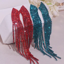 Shining Full Rhinestone Long Tassel Earrings for Women Geometric Drop Dangle Earring Evening Dress Statement Earring Accessories
