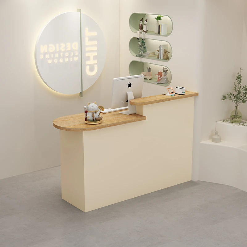 

Clothing store checkout page Small bar Arc reception desk Simple cream style bar table Beauty and manicure reception desk