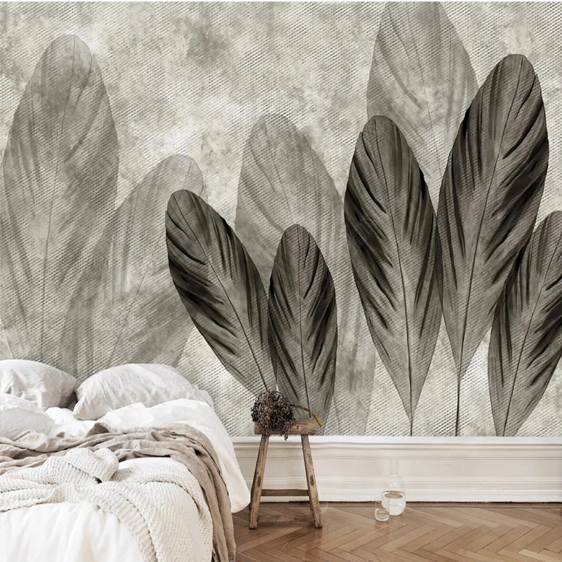 Custom Any Size Photo Wallpaper 3D Home Decor Modern Simple European Retro Feather Leaves Mural Waterproof Wall Sticker Poster