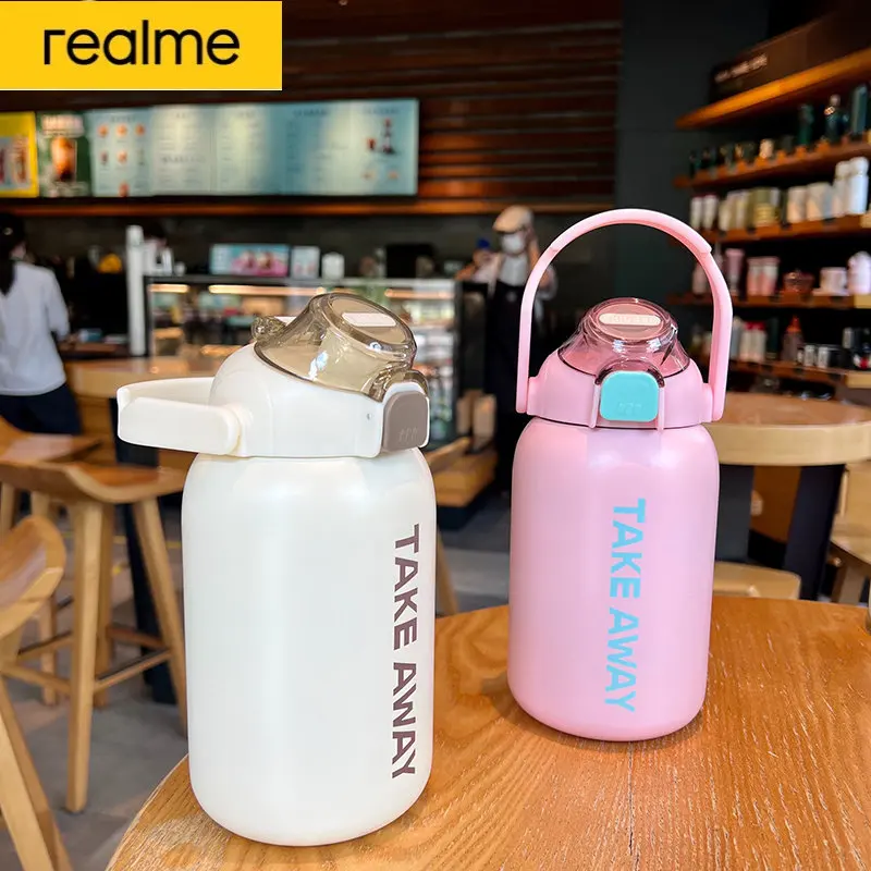 realme Thermal Cups Straw Movement Insulated Water Bottle Water Bottle Keeps Cold And Heat Bounce Cover Stainless Steel Bottle