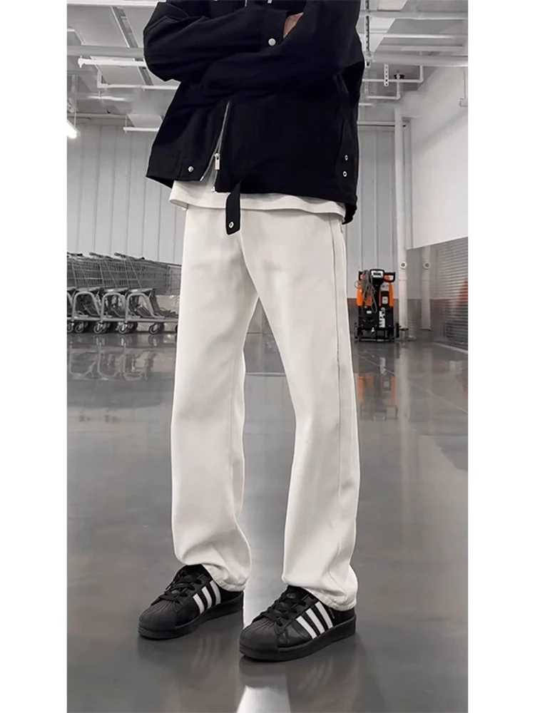 

Cleanfit White Straight Leg Men's Jeans High Street American Sle Spring Autumn Slimming Long Trousers Youth Faion