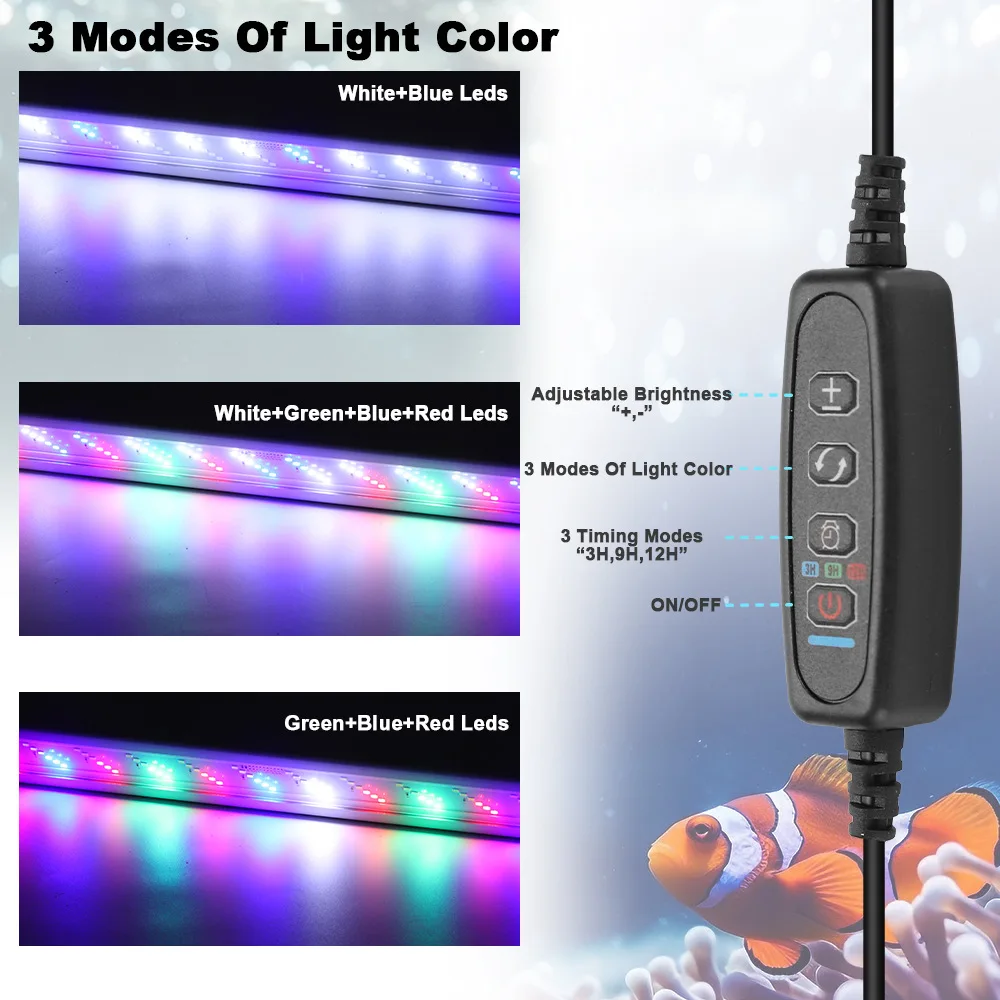 USB Ultra Thin LED Aquarium Light Aquatic Plant Light Expandable Clip On Light Timer and Dimmer 18-71CM Fish Tank