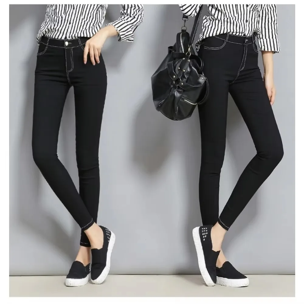 Skinny Pants,Invisible Open Crotch Outdoor Sex Pencil Trousers,Student, High Waist, Elastic White Line Imitation Denim Leggings