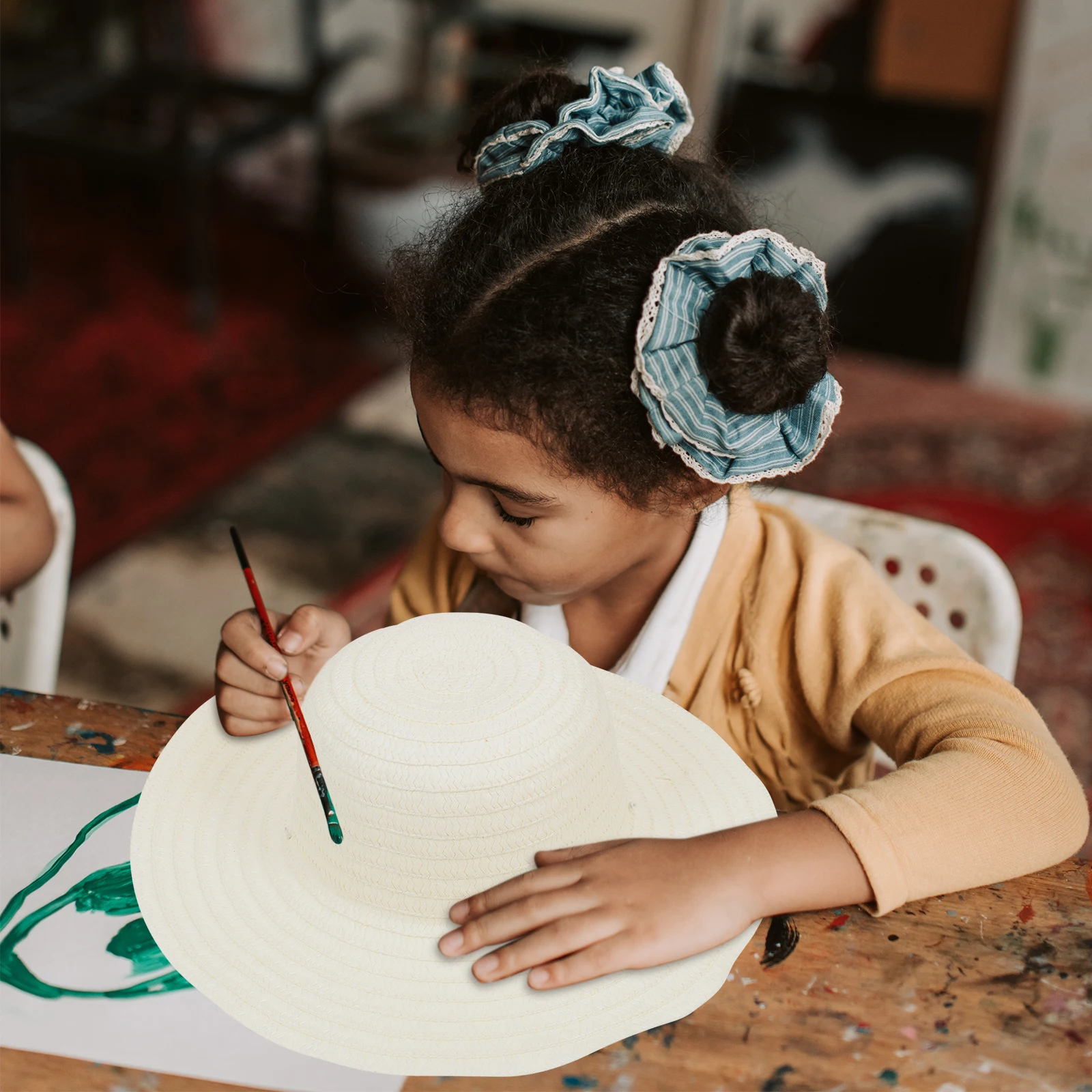

6 Pcs Painted Blank Hat Drawing on Hats Diy Kids Children Natural Straw Painting Accessory Parent-child