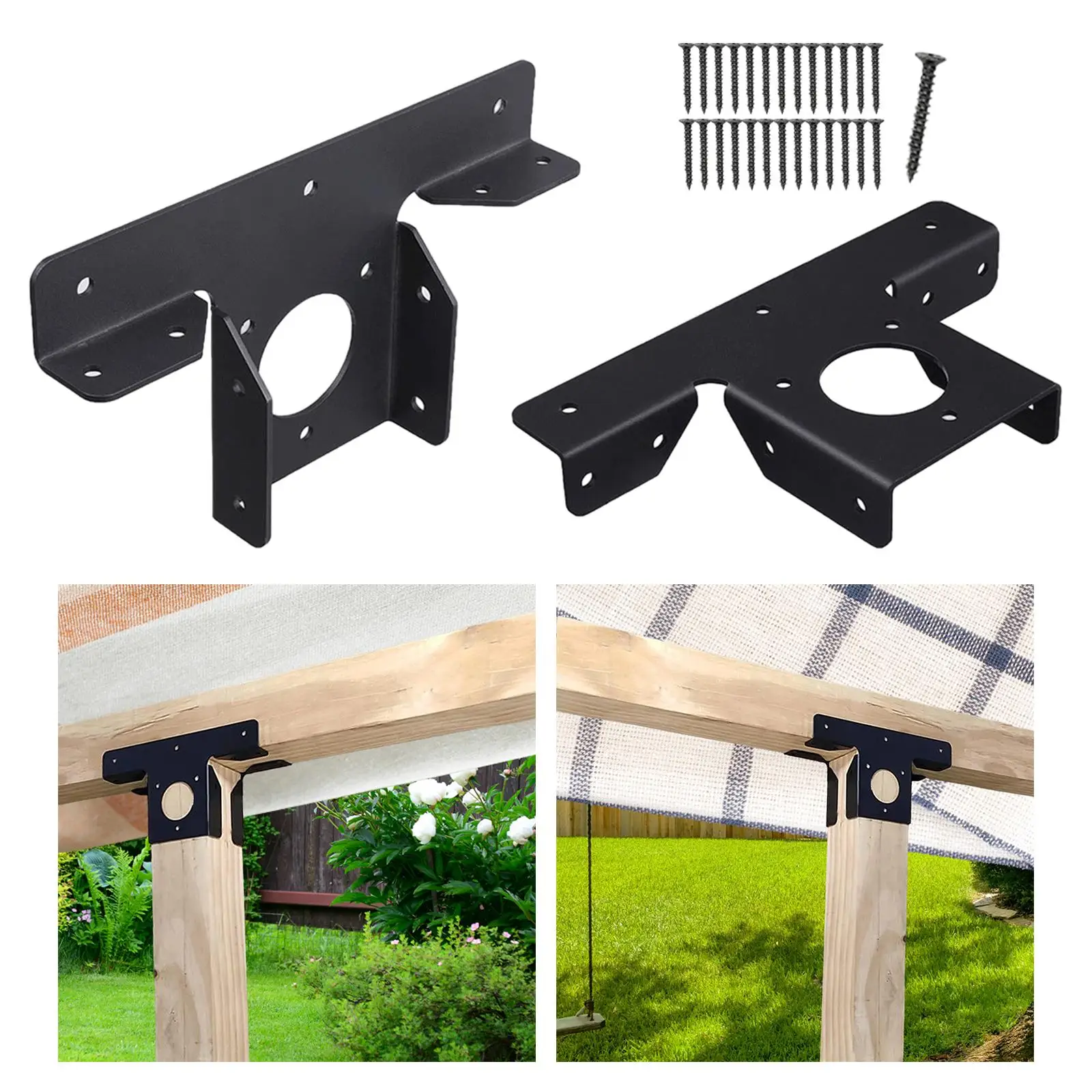 

2Pcs Pergola Brackets Durable Adjustable Heavy Duty Wood Post Black Metal T Shaped Bracket Hardware Gazebo Accessories