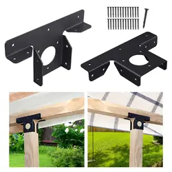 2Pcs Pergola Brackets Durable Adjustable Heavy Duty Wood Post Black Metal T Shaped Bracket Hardware Gazebo Accessories