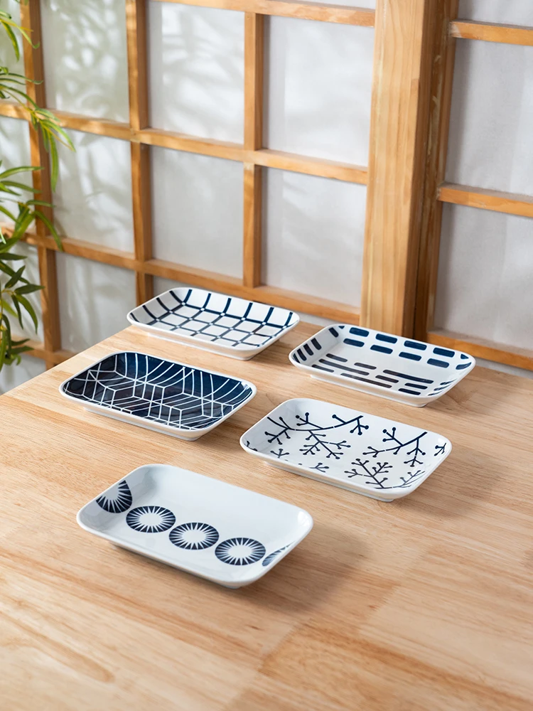 

Mino Yaki Blue And White Underglaze Cerc Sui Plate Rectangular Home Use Diningware Traditional Japanese Sle Geometric ...