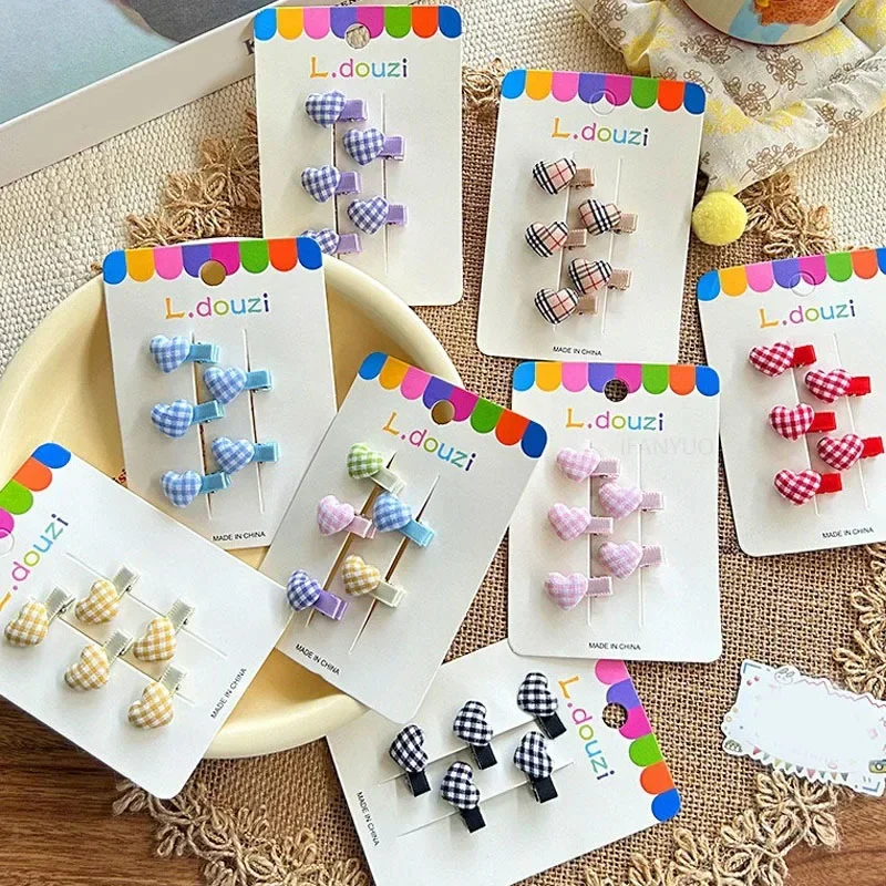 

5Pcs/Set Cute Candy Color Heart Plaid Girl Hair Clips Korean Exquisite Children Mini Small Hairpin Fresh Sweet Princess Headwear