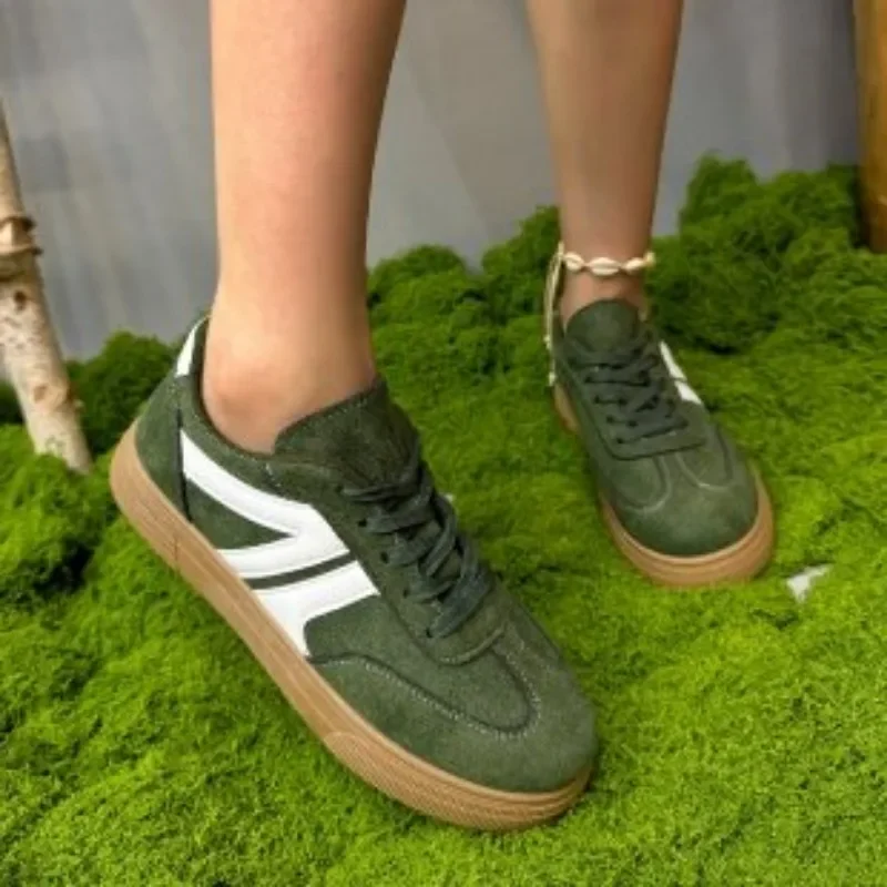 Shoes Female 2024 Lace Up Women's Vulcanize Shoes Plus Size Women Sneakers Mixed Colors Round Toe Flat with Ladies Casual Shoes image 2