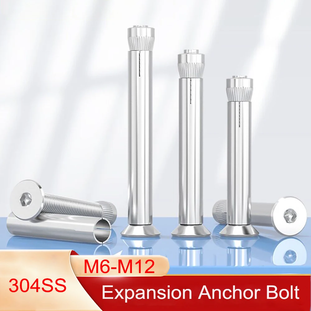 304 Stainless Steel Hex Socket Expansion Bolt Flat Head Concrete Sleeve Anchor Bolts M6 M8 M10 M12 Heavy Duty Fastener Screw