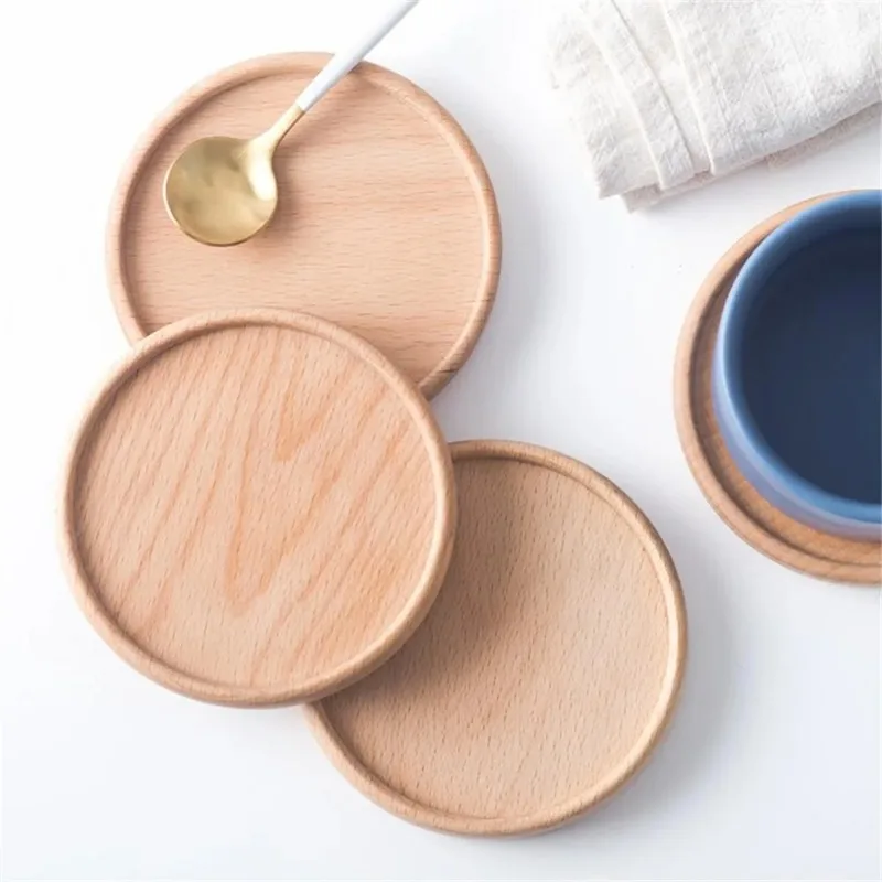 1pc Beech Wood Round Dinner Plate Western Food  Dessert Serving Tray Snack Fruit Dry  Organizer Holder Home Decor