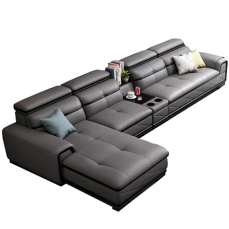 Leather sofa top layer cowhide modern minimalist living room complete leather art sofa combination