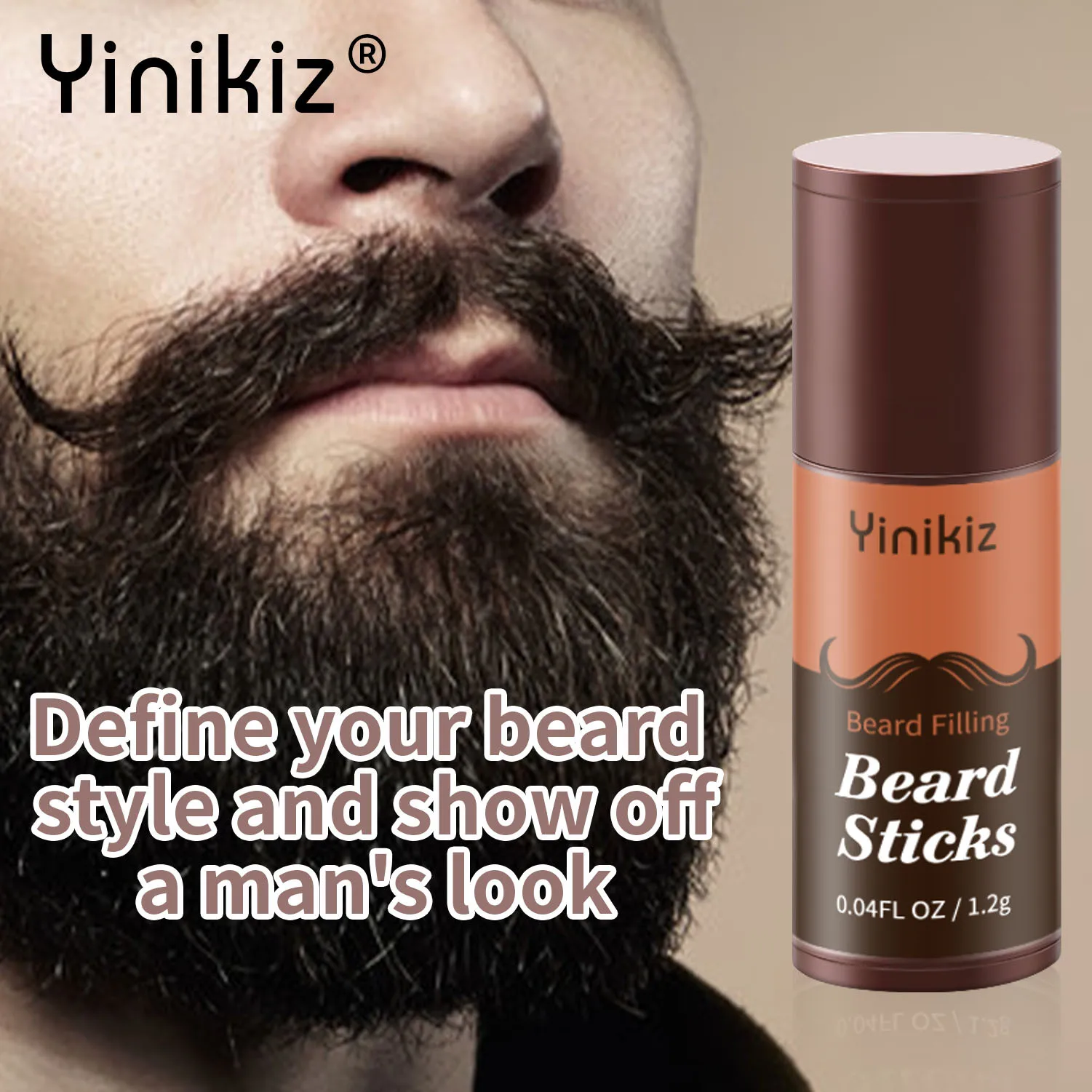 3 In 1 Beard Shaping Pen Brush Lasting Waterproof Men's Beard Filling Powder Pen Natural Gentle Look For Man Mustache Styling