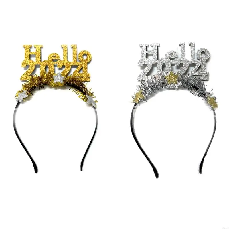 270D Unisex HELLO 2024 Hair Hoop New Year Headband Makeup Shinning Hair Ornament