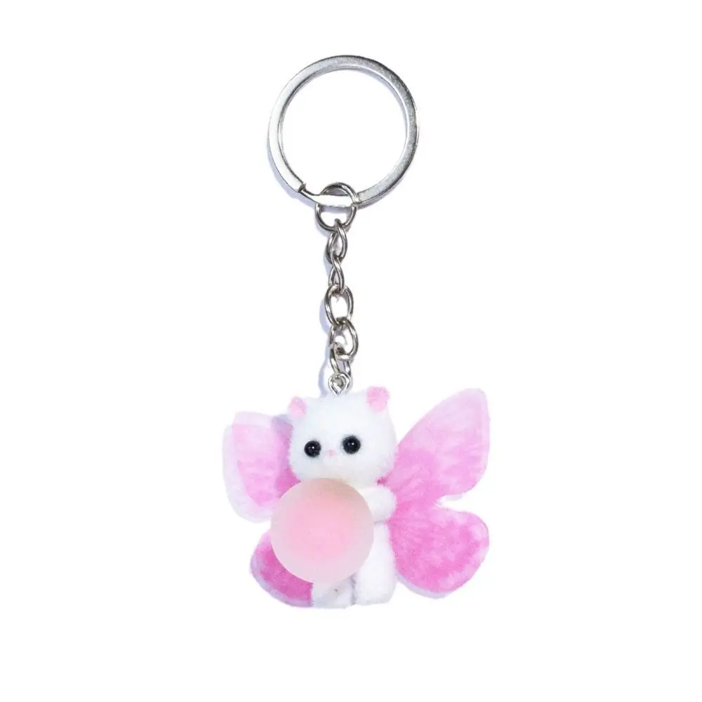 

Flocking 3D Cat Keychain Fuzzy Flocking Animals Keyring Cartoon Backpack Ornament Cat Plush Keychain
