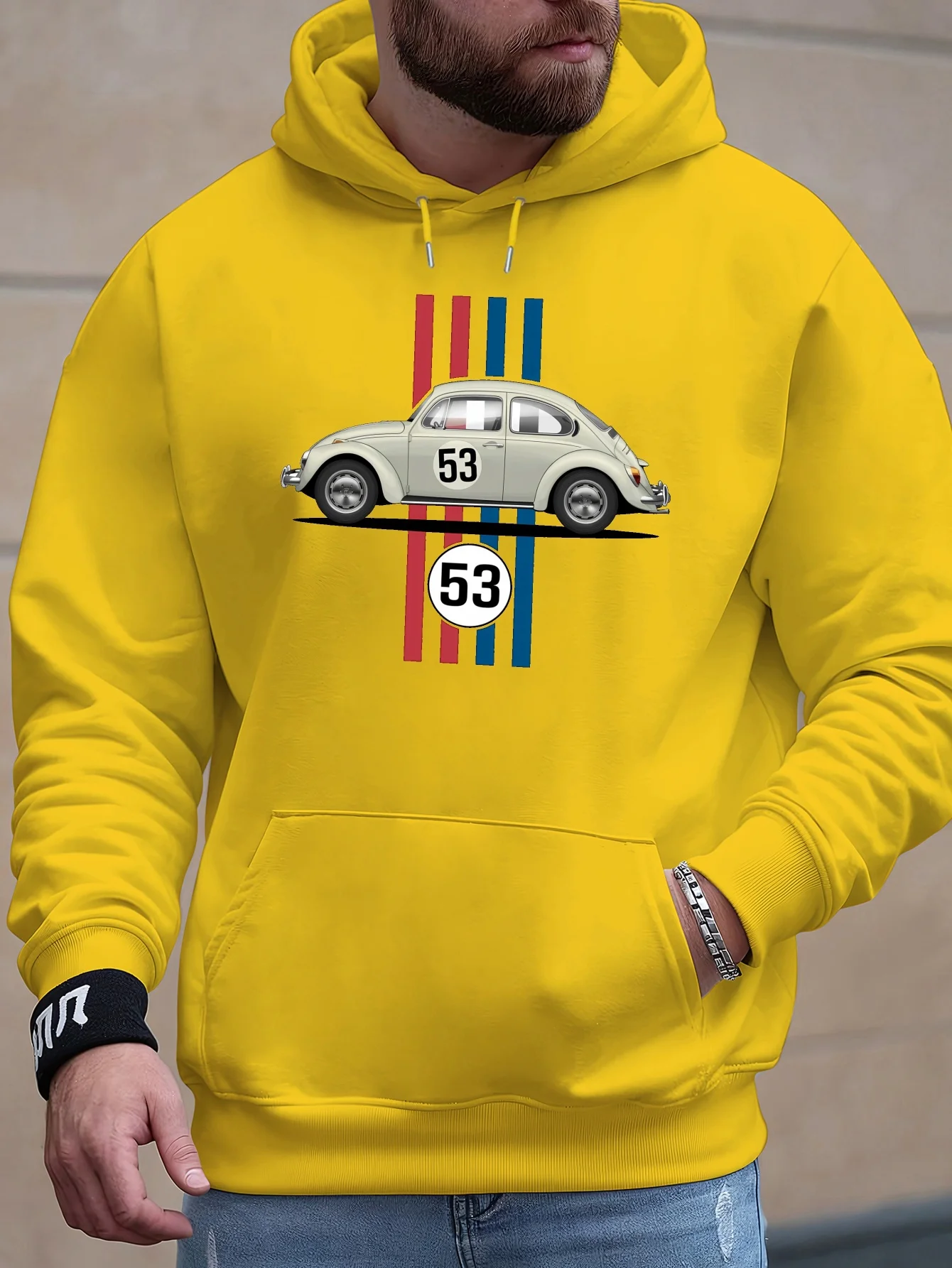Retro Car 53 New Fashion Men Hooded Sweatshirt Autumn and Winter Daily Outdoor Sports Loose All Build Leisure Warm Street Style