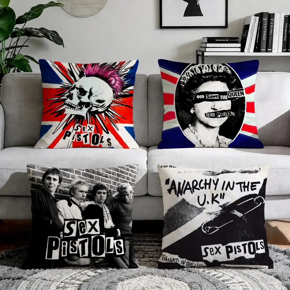 Punk Band Sex P-Pistols Cushion Cover Organic Natural Linen Pillowcase with Double Sided Print for Sofa Home Decor Gift