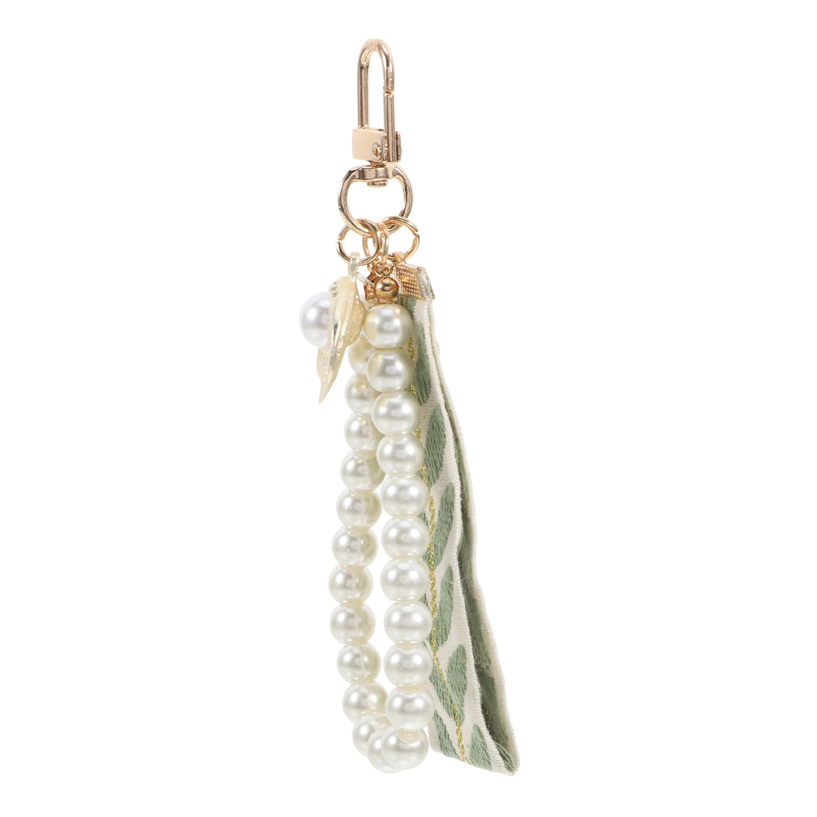 

Keychain Striped Fabric Webbing Faux Pearl Bag Hanging nament Key Chain Decor Lightweight Compact Size
