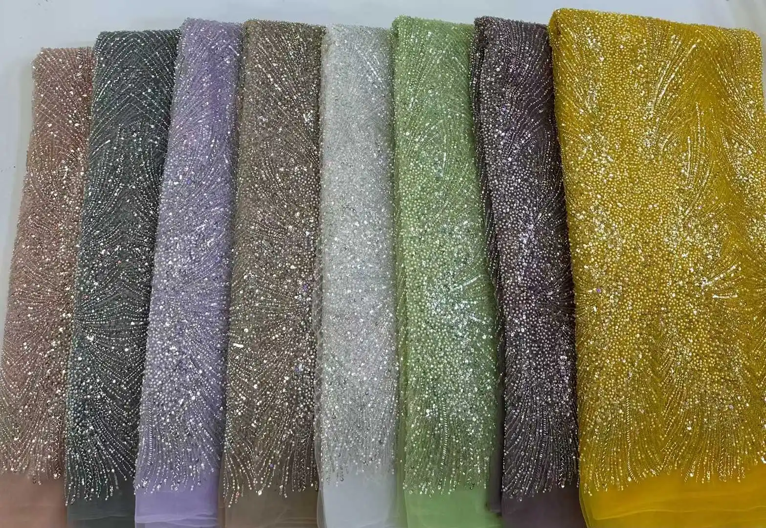 2026 Newest African Sequin Lace Fabric French Beaded Embroidery Tulle Mesh Lace Fabric for Wedding Party Dress Sewing
