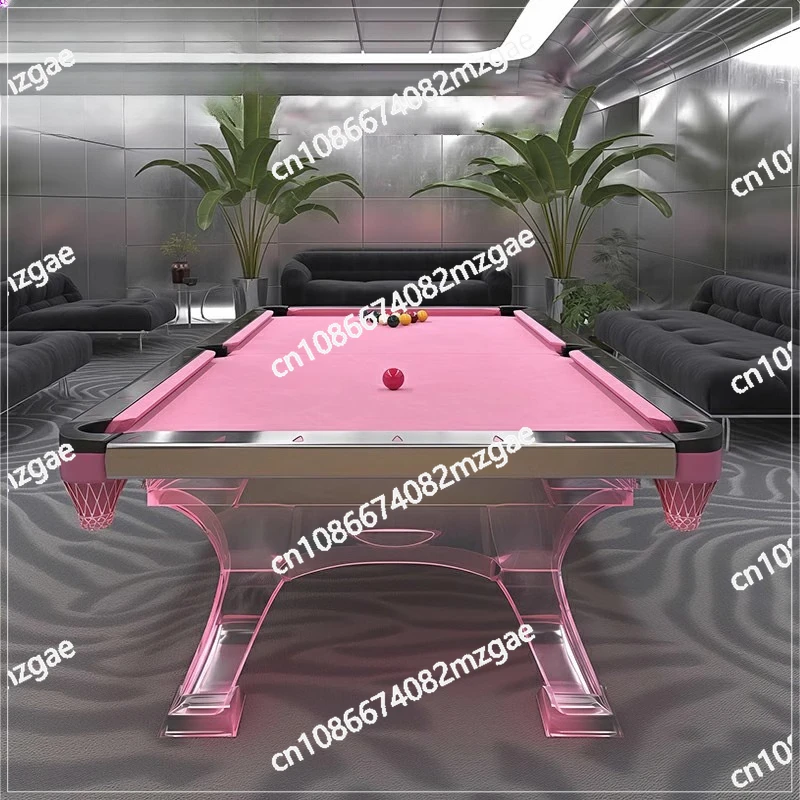 Light Luxury Acrylic Pink Billiard Table for Home, Designer Entertainment Pool Table